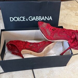 Dolce & Gabbana Red Lace Pointed-Toe Stilettos